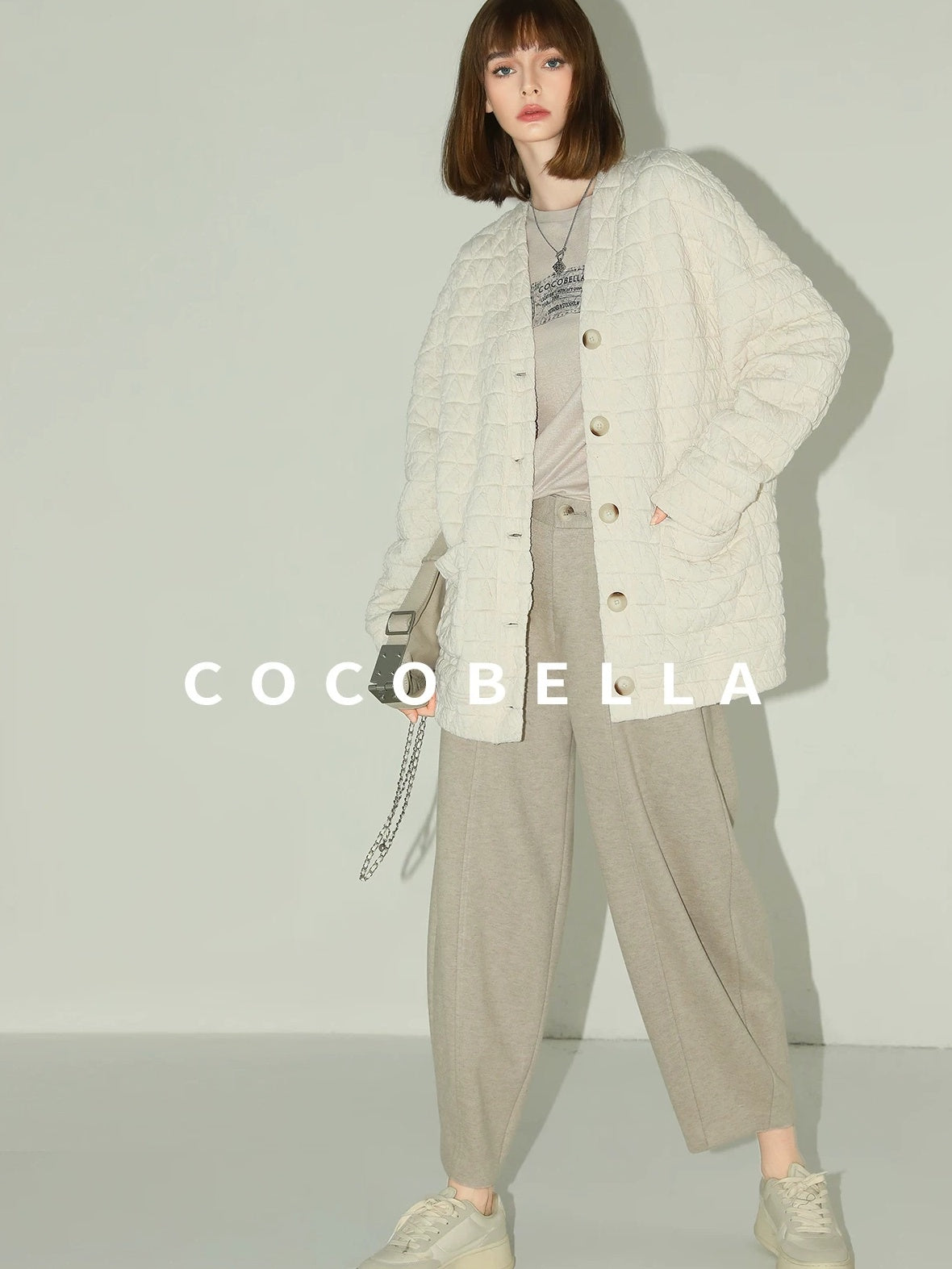 COCOBELLA Printed Lightweight Casual Straight Fit Long Sleeve Everyday Ecru Toffee Shirts