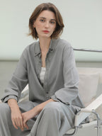 COCOBELLA Pure Lyocell Washed Button Down Straight Shadow Green Women Long Sleeve Shirts