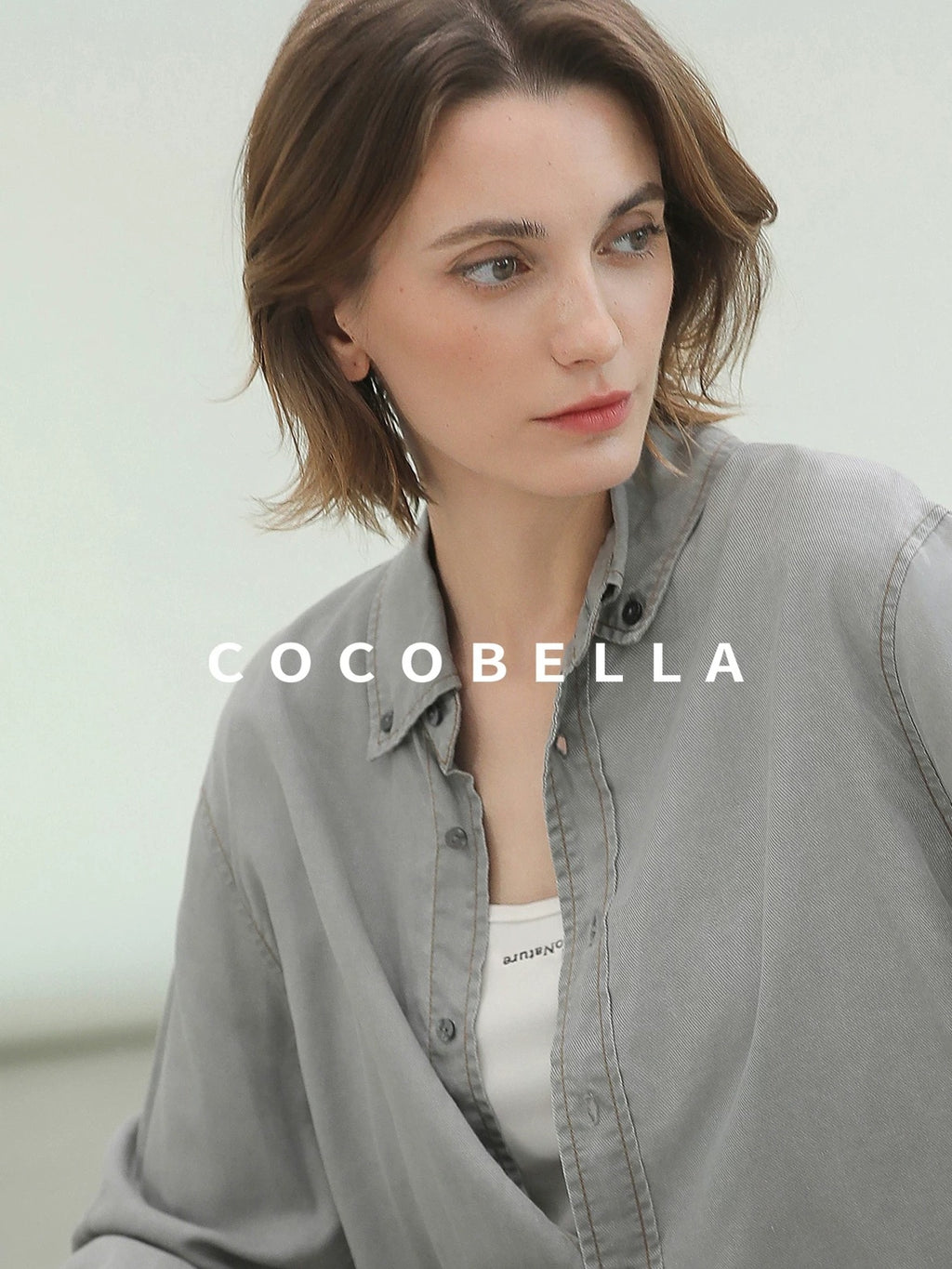 COCOBELLA Pure Lyocell Washed Button Down Straight Shadow Green Women Long Sleeve Shirts