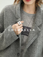 COCOBELLA Pure Wool Straight Blazer Collar Single Button Women Office Outerwear Jackets