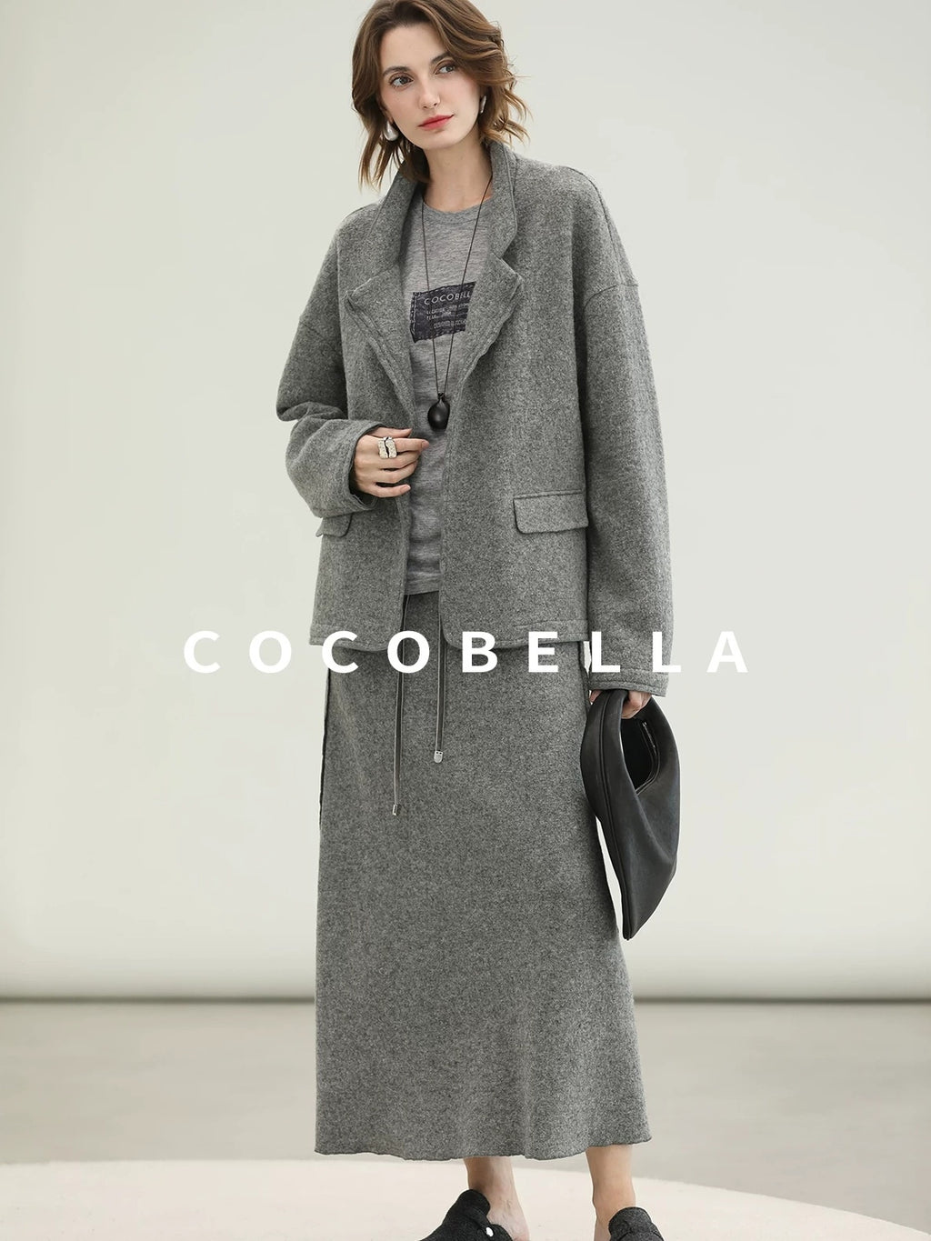 COCOBELLA Pure Wool Straight Blazer Collar Single Button Women Office Outerwear Jackets