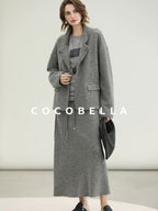 COCOBELLA Pure Wool Straight Blazer Collar Single Button Women Office Outerwear Jackets