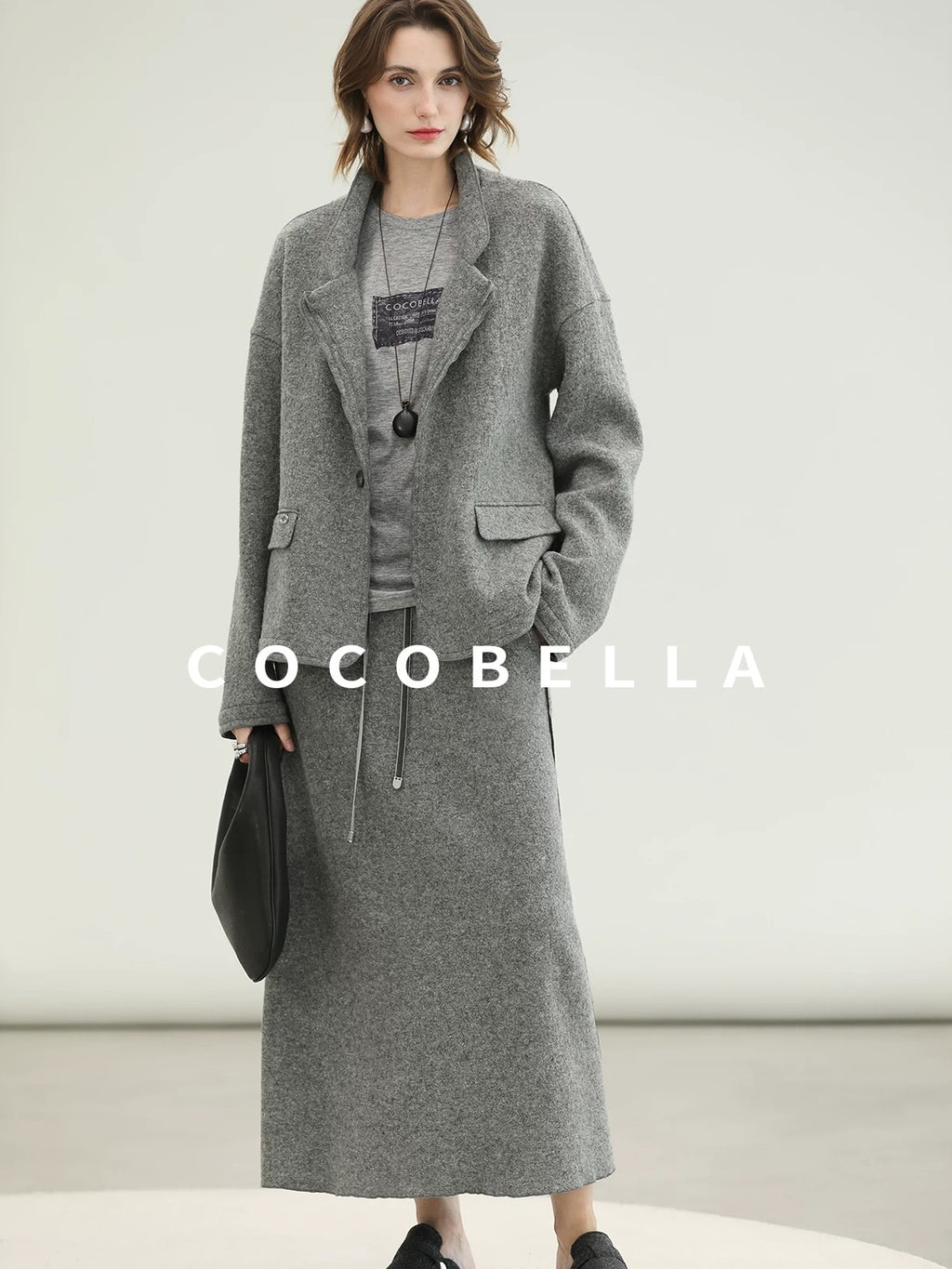 COCOBELLA Pure Wool Straight Blazer Collar Single Button Women Office Outerwear Jackets
