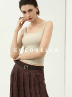 COCOBELLA Recycled Viscose Cotton Padded Slim U Neck Strap Tank Top Womens Work Ecru Tops