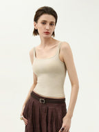COCOBELLA Recycled Viscose Cotton Padded Slim U Neck Strap Tank Top Womens Work Ecru Tops