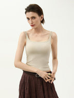 COCOBELLA Recycled Viscose Cotton Padded Slim U Neck Strap Tank Top Womens Work Ecru Tops