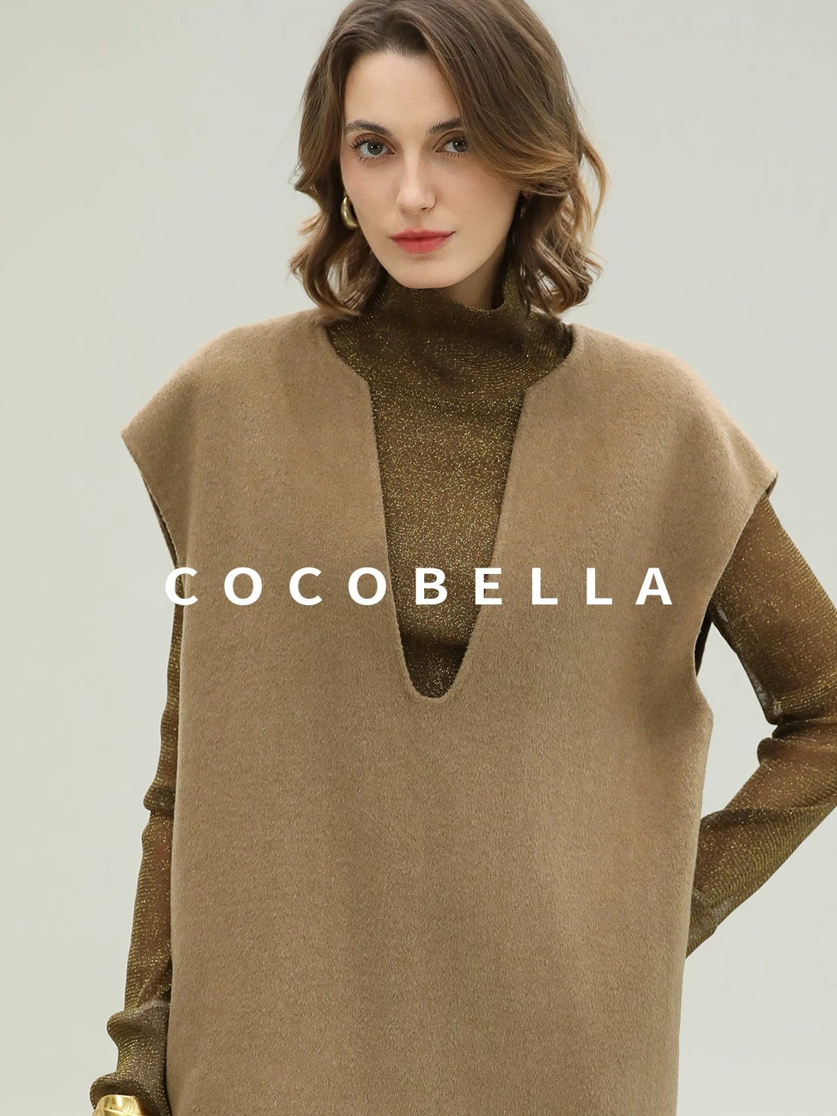 COCOBELLA Refined Wool Blend V Neck Sleeveless H Line Pullover Office Sweater Dresses