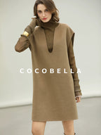 COCOBELLA Refined Wool Blend V Neck Sleeveless H Line Pullover Office Sweater Dresses
