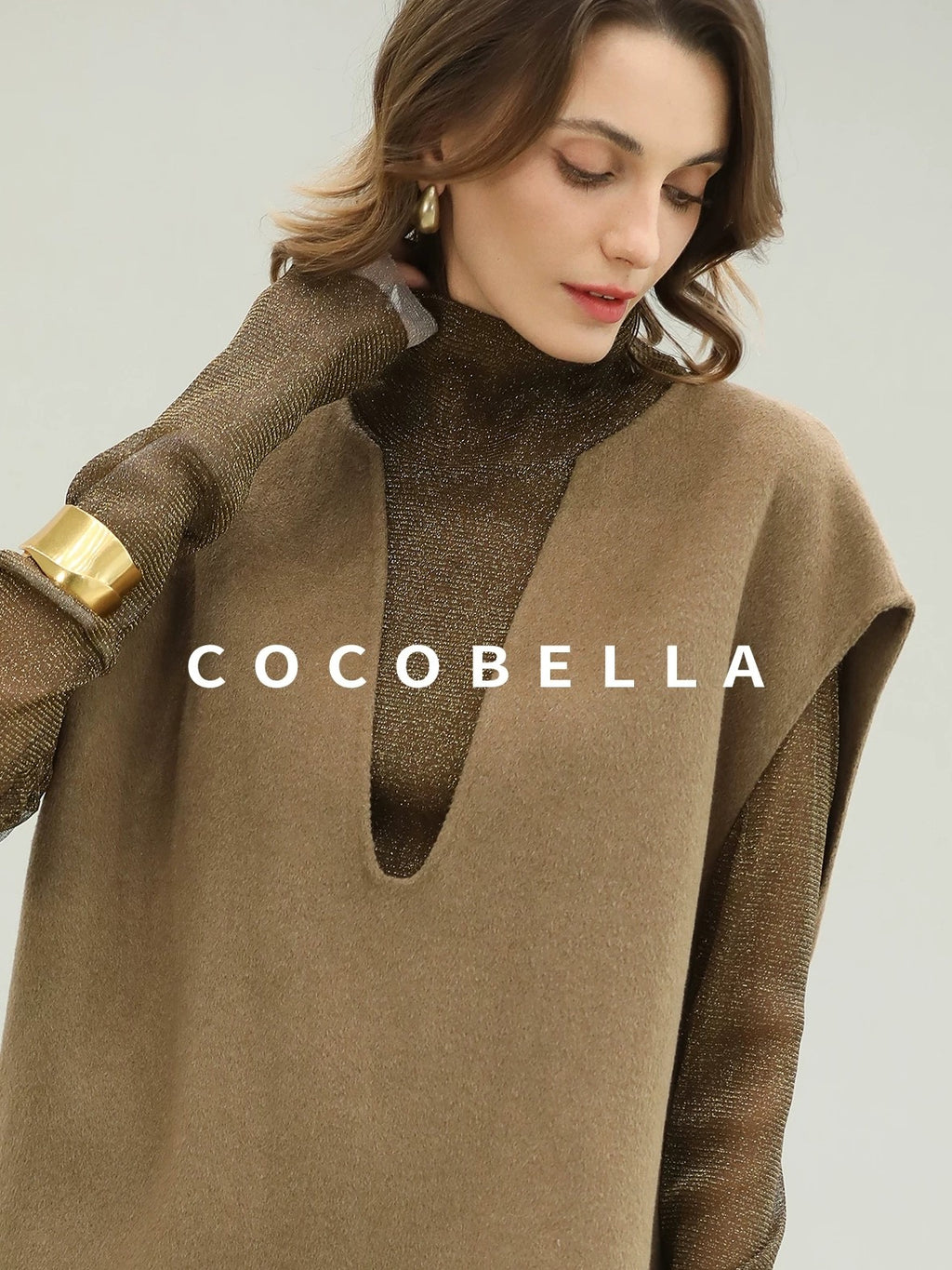 COCOBELLA Refined Wool Blend V Neck Sleeveless H Line Pullover Office Sweater Dresses