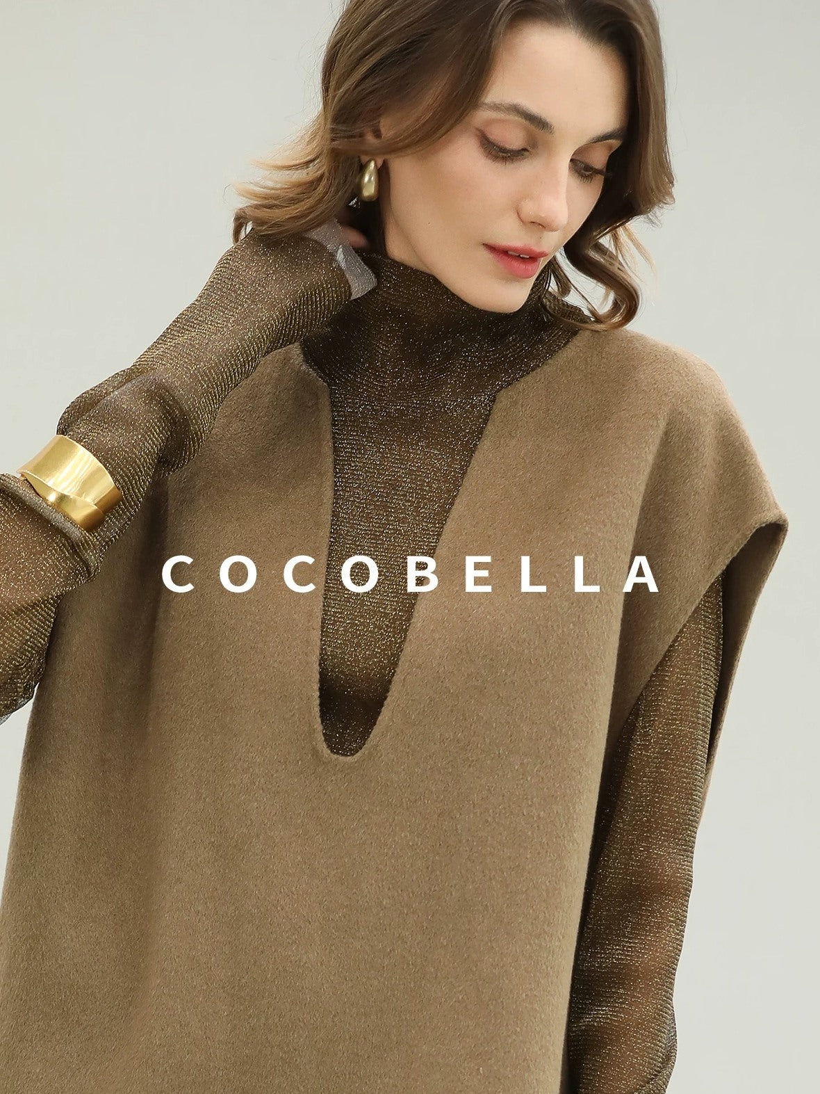 COCOBELLA Refined Wool Blend V Neck Sleeveless H Line Pullover Office Sweater Dresses