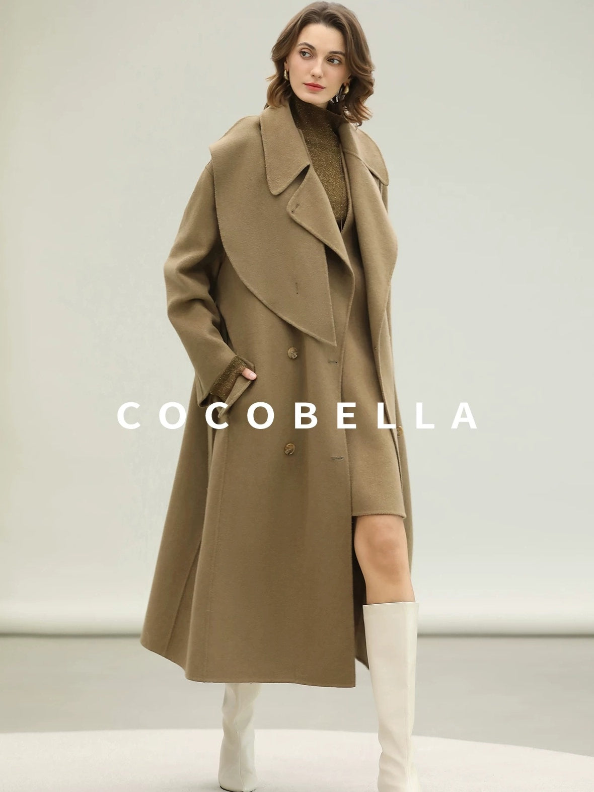 COCOBELLA Refined Wool Blend V Neck Sleeveless H Line Pullover Office Sweater Dresses