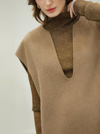 COCOBELLA Refined Wool Blend V Neck Sleeveless H Line Pullover Office Sweater Dresses