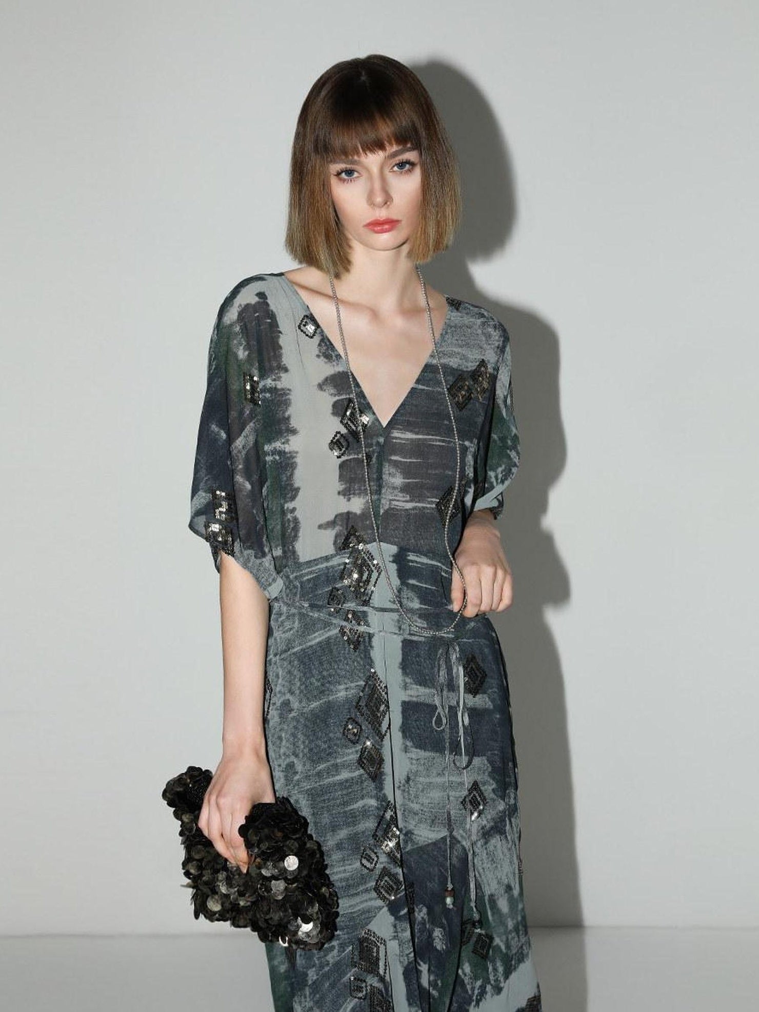 COCOBELLA Resort V Neck Embroidered Printed Sequin Belted Relaxed Straight Skirt Dresses