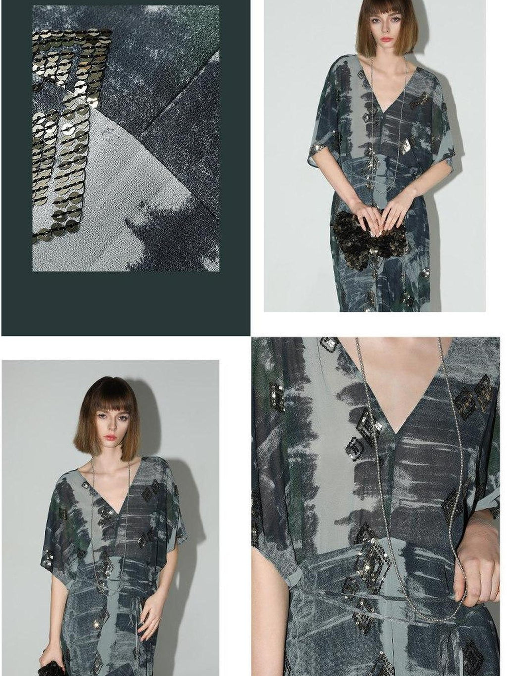 COCOBELLA Resort V Neck Embroidered Printed Sequin Belted Relaxed Straight Skirt Dresses