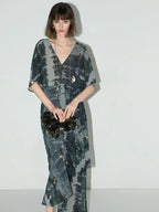 COCOBELLA Resort V Neck Embroidered Printed Sequin Belted Relaxed Straight Skirt Dresses