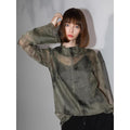 COCOBELLA_Retro_Office_Pleated_High_Neck_Loose_Fit_Long_Sleeve_Printed_Women_T-Shirts_MISSTT