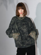 COCOBELLA Retro Office Pleated High Neck Loose Fit Long Sleeve Printed Women T-Shirts