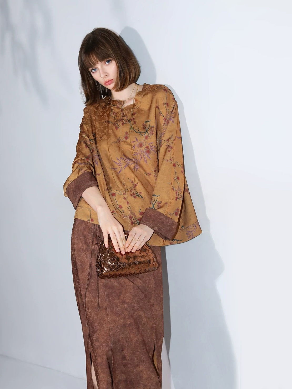 COCOBELLA Reversible Chinese Jacquard Mid Rise A Line Side Slit Office Maxi Skirts