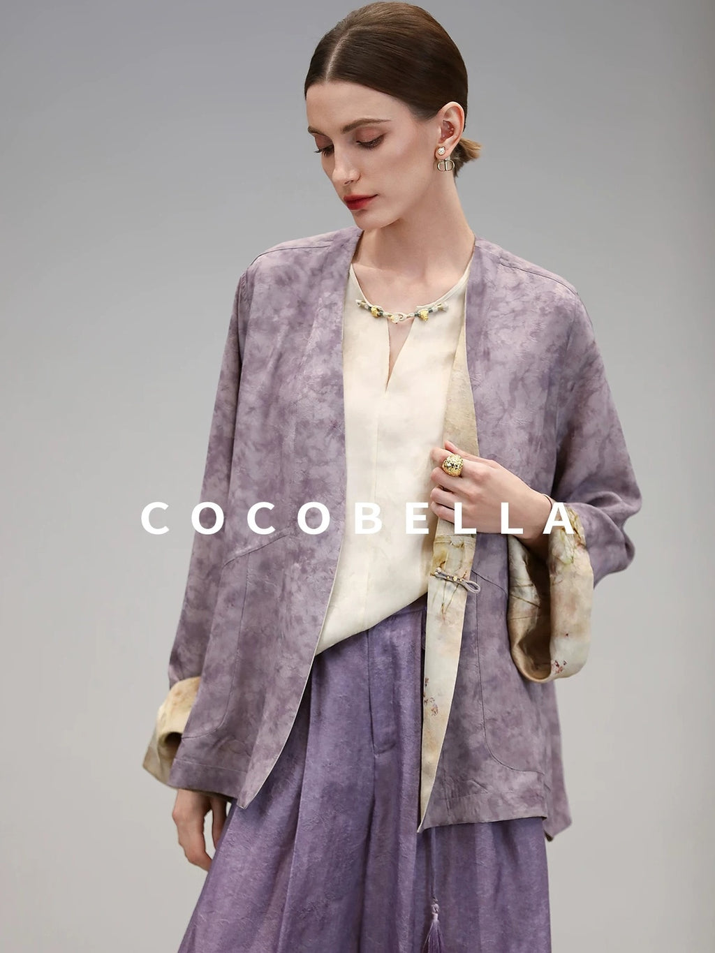 COCOBELLA Reversible Double Faced Jacquard Print Straight Cut Pockets Viscose Youth Coats