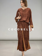 COCOBELLA Reversible Tea Gold Loose Asymmetrical Jacquard Women Long Sleeve Shirts