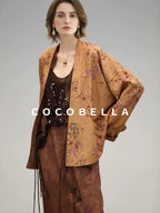 COCOBELLA Reversible Tea Gold Loose Asymmetrical Jacquard Women Long Sleeve Shirts