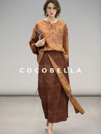 COCOBELLA Reversible Tea Gold Loose Asymmetrical Jacquard Women Long Sleeve Shirts