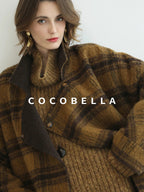 COCOBELLA Reversible Wool Blend Plaid British Straight Cut Women Tailored Mid Length Coats