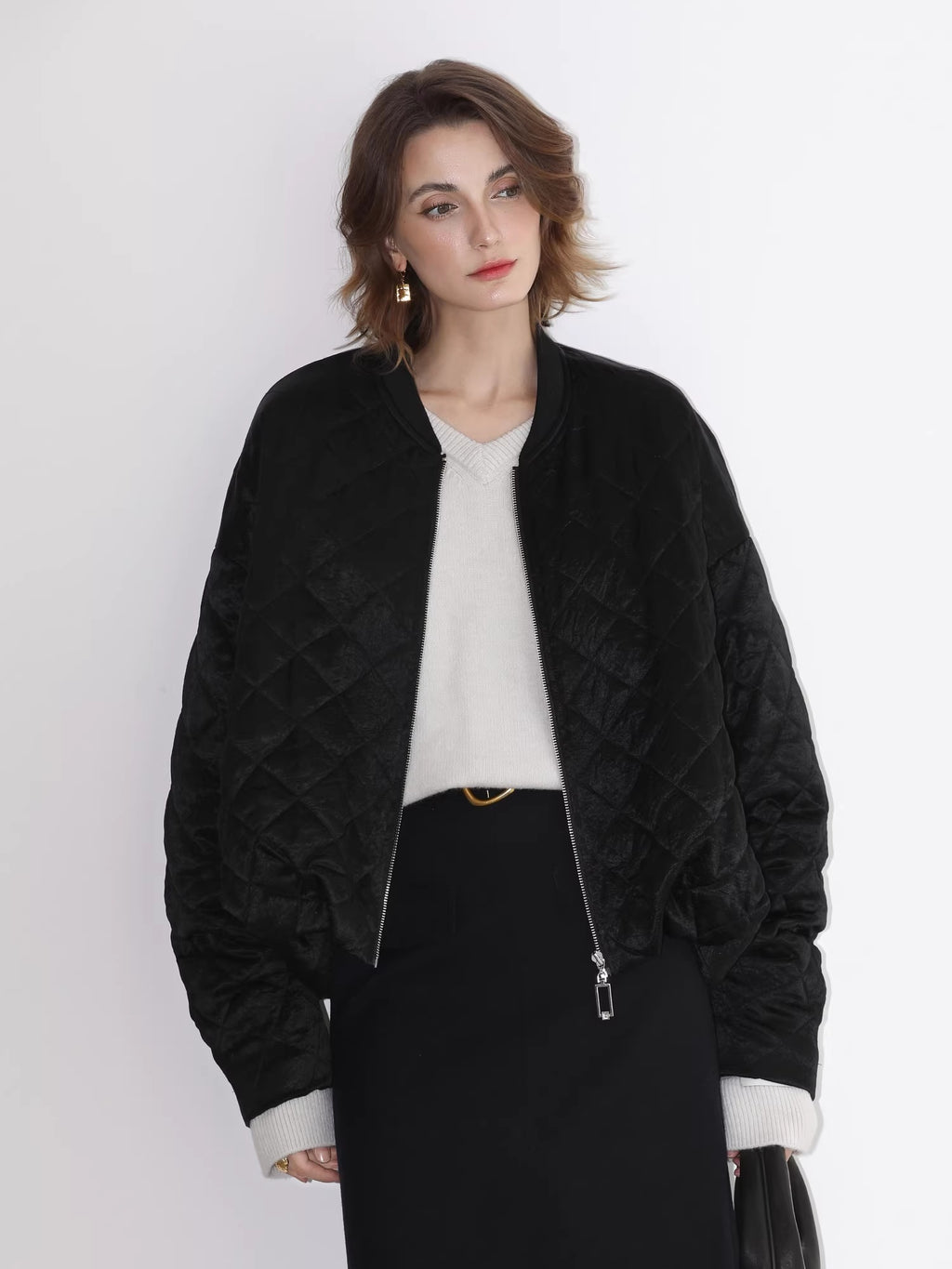 COCOBELLA_Ruched_Pocket_Short_Straight_Fit_Street_Sporty_Black_Zip_Front_Padded_Jackets_MISSTT