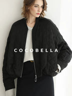 COCOBELLA Ruched Pocket Short Straight Fit Street Sporty Black Zip Front Padded Jackets