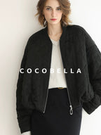 COCOBELLA Ruched Pocket Short Straight Fit Street Sporty Black Zip Front Padded Jackets