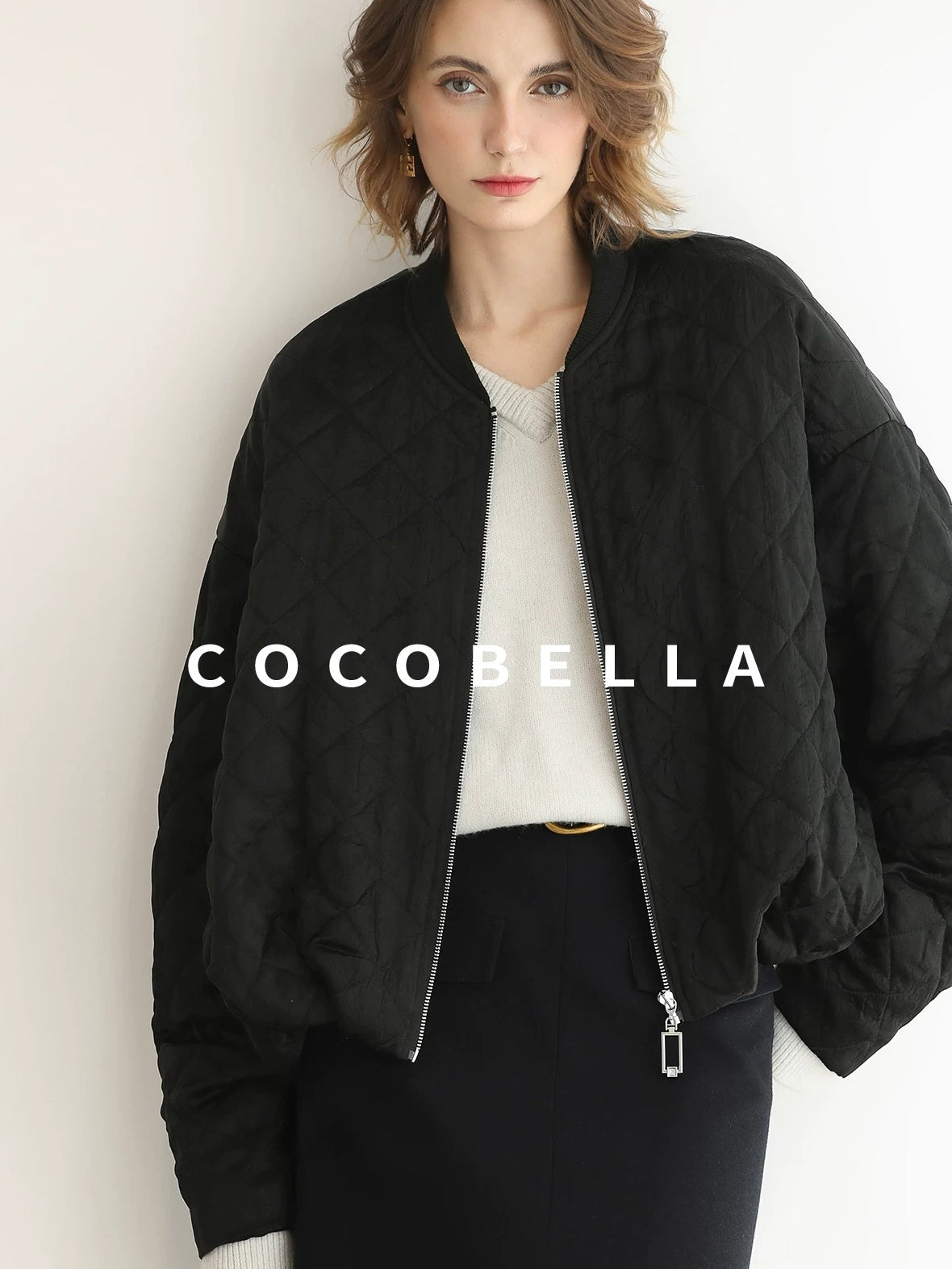 COCOBELLA Ruched Pocket Short Straight Fit Street Sporty Black Zip Front Padded Jackets
