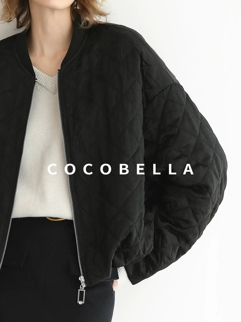 COCOBELLA Ruched Pocket Short Straight Fit Street Sporty Black Zip Front Padded Jackets