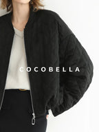 COCOBELLA Ruched Pocket Short Straight Fit Street Sporty Black Zip Front Padded Jackets