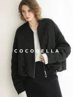 COCOBELLA Ruched Pocket Short Straight Fit Street Sporty Black Zip Front Padded Jackets