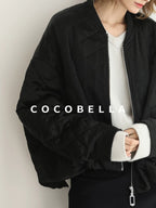COCOBELLA Ruched Pocket Short Straight Fit Street Sporty Black Zip Front Padded Jackets