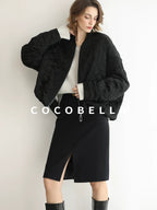 COCOBELLA Ruched Pocket Short Straight Fit Street Sporty Black Zip Front Padded Jackets