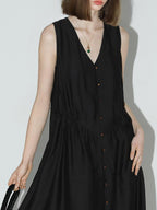 COCOBELLA Ruched V Neck Sleeveless Adjustable Waist Flared A Line Work Travel Dresses