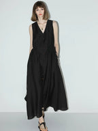 COCOBELLA Ruched V Neck Sleeveless Adjustable Waist Flared A Line Work Travel Dresses