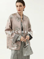 COCOBELLA Satin Embroidered Sequin Chinese Straight Cut Drop Shoulder Women Casual Jackets