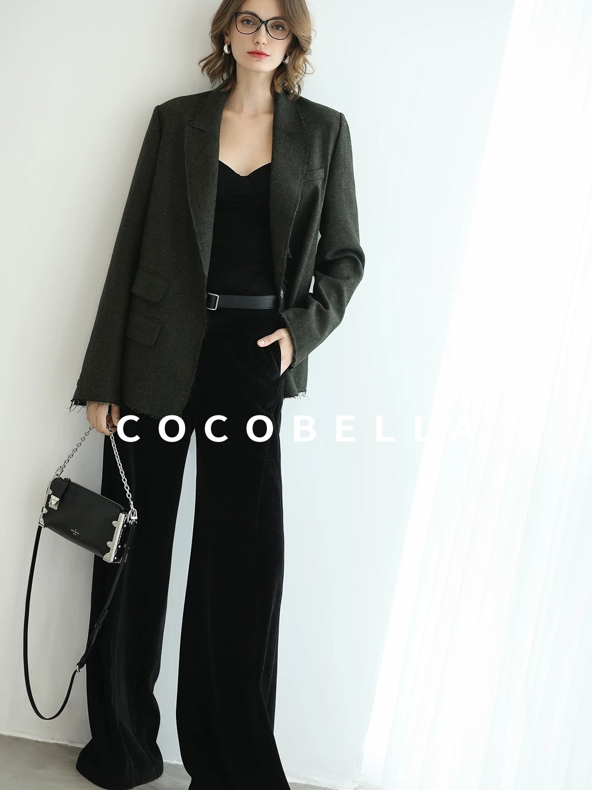 COCOBELLA Sculpted Tailoring Minimalist Straight Wide Leg Women Classic Black Pants