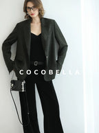 COCOBELLA Sculpted Tailoring Minimalist Straight Wide Leg Women Classic Black Pants