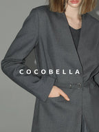 COCOBELLA Sculpted Tailoring Straight Collarless Single Button Pockets Women Office Blazers