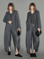 COCOBELLA Sculpted Tailoring Straight Collarless Single Button Pockets Women Office Blazers