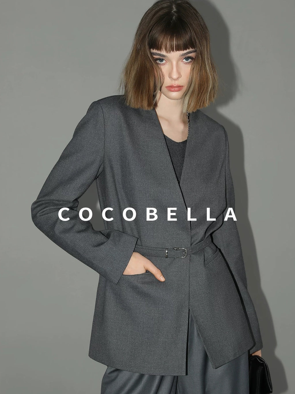 COCOBELLA Sculpted Tailoring Straight Collarless Single Button Pockets Women Office Blazers