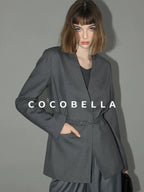 COCOBELLA Sculpted Tailoring Straight Collarless Single Button Pockets Women Office Blazers