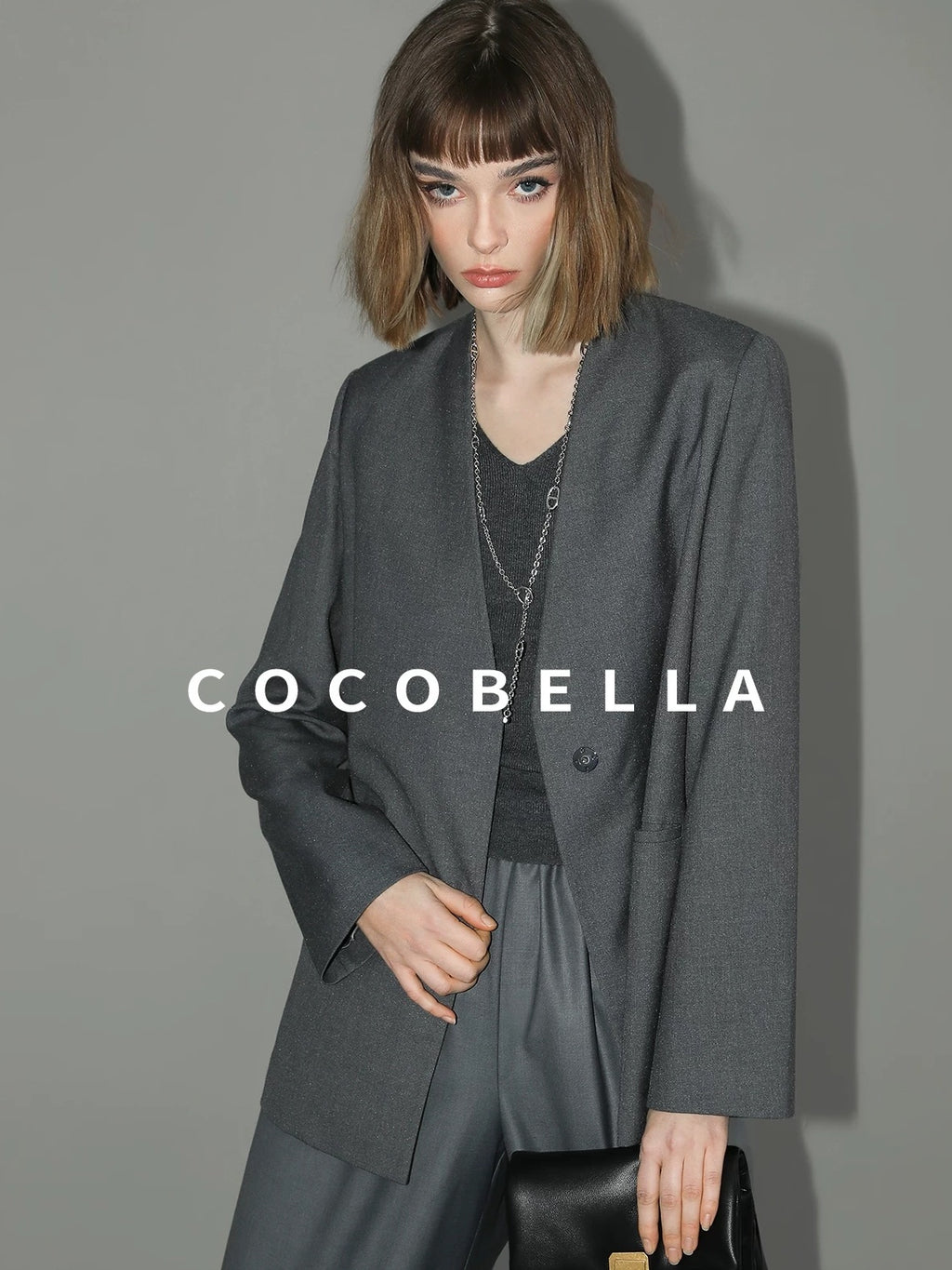 COCOBELLA Sculpted Tailoring Straight Collarless Single Button Pockets Women Office Blazers