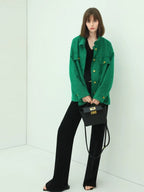 COCOBELLA Sequin Button Single Breasted Office Women Green Polyester Coat Jackets