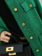 COCOBELLA Sequin Button Single Breasted Office Women Green Polyester Coat Jackets