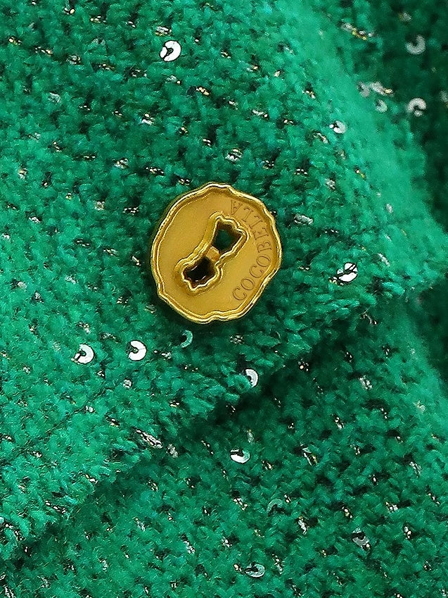 COCOBELLA Sequin Button Single Breasted Office Women Green Polyester Coat Jackets
