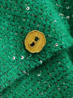 COCOBELLA Sequin Button Single Breasted Office Women Green Polyester Coat Jackets